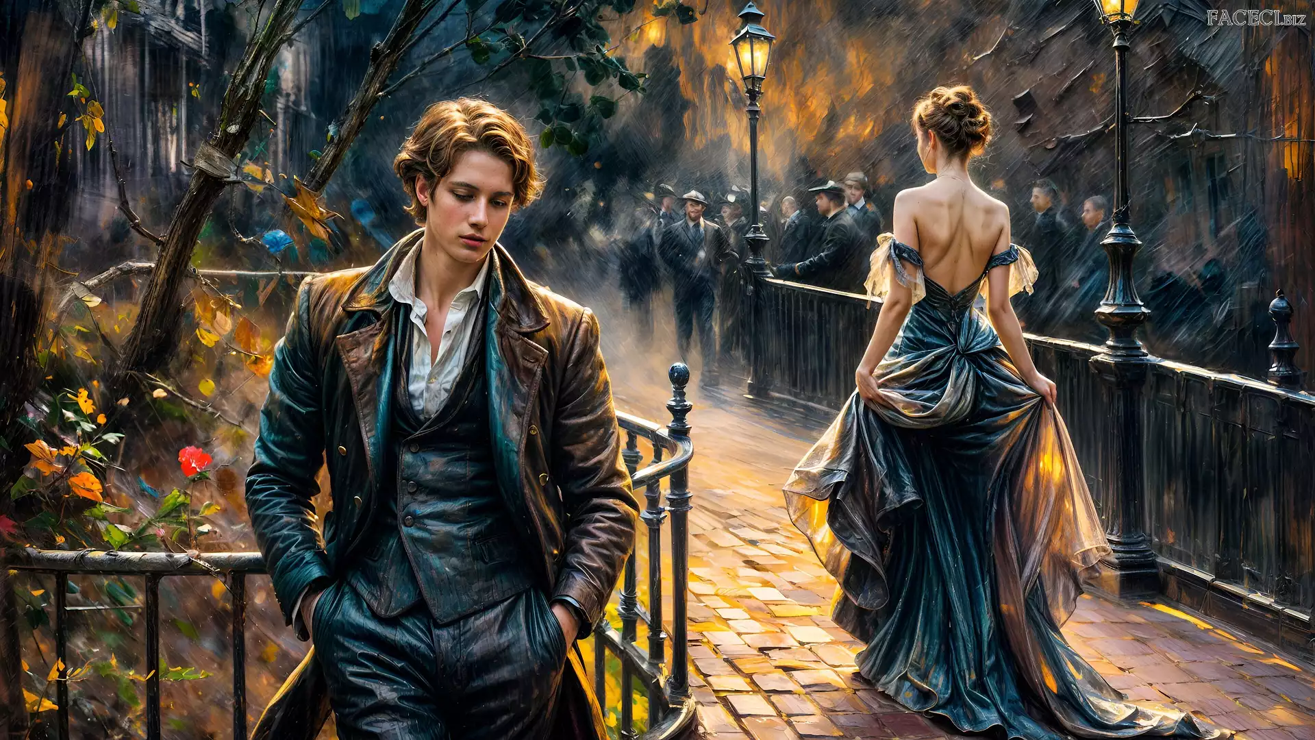 Wieczór, Ulica, Grafika, Mężczyzna, Kobieta